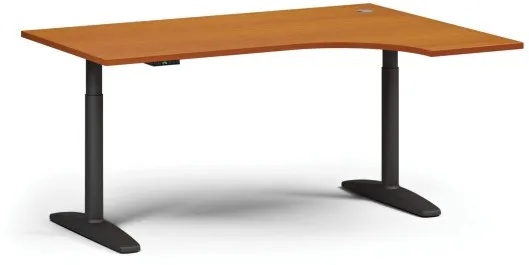 Höhenverstellbarer Schreibtisch OBOL, elektrisch, 675-1325 mm, Ecke rechts, Tischplatte 1600x1200 mm, schwarzes abgerundetes Untergestell, Kirsche