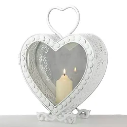 Laterne Herz weiß Windlicht zum Aufhängen Windlicht Metall Glasfenster Hochzeit H 35 cm