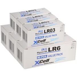 XCell 240 Batterien 120x XCell LR03 Micro AAA + 120x XCell LR6 Mignon AA