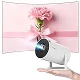 HIPPUS Mini Beamer 4K Projektor, Android Heimkino Projector Full HD 1080P, 270° Dreh Proyector Klein Kurzdistanz Heimprojektor Handy für Schlafzimmer, Tische, Decken, Weiß