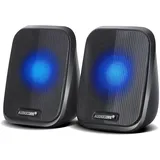 Audiocore AC835 2.0 Stereo-Lautsprecher mit LED-Hintergrundbeluchtung für PC Laptop Smartphone 2x3W RMS USB AUX Kompakt