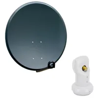 PremiumX Satelliten-Komplettanlage 60cm Satellitenantenne Stahl Anthrazit Satellitenschüssel SAT Single