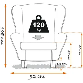 heimundgarten24.de Supellex Ohrensessel, Birke, Textil, 92x68x95 cm, Wohnzimmer, Sessel, Ohrensessel