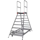 Euroline Premium 516 Mobile Podesttreppe beidseitig begehbar mit Zentralfeststellung fahrbar 8 Stufen