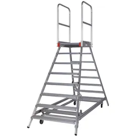 Euroline Premium 516 Mobile Podesttreppe beidseitig begehbar mit Zentralfeststellung fahrbar 8 Stufen