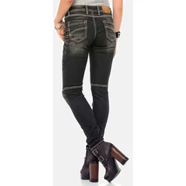 Cipo & Baxx Jeans Damen, Gr. 30, Länge 32, schwarz, 85% Baumwolle, 14% Polyester, 1% Elasthan, unifarben, slim fit lang, Jeans Slim-fit-Jeans, mit extravagantem Nahtdesign, WD382