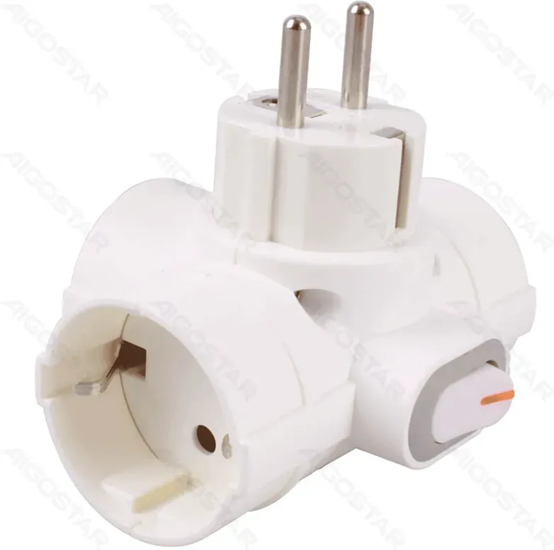 Aigostar Deutscher Steckdosenadapter/1 auf 3/16A/Säulenform/Mit elliptischem Schalter/Weiß