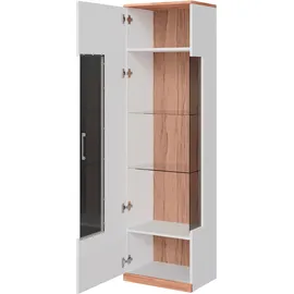 Home Affaire Vitrine HOME AFFAIRE "Ribe,180cm hoch,5 Fächer,2 Glasböden variabel einsetzbar", weiß (weiß, kernbuche), B:50cm H:180cm T:35cm, Holz teilmassiv, Schränke, Vitrine, Oberplatte Kernbuche massiv,dunkles Glas, schwarze Metall Griffe