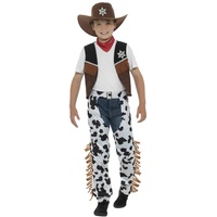Smiffys Texanisches Cowboy-Kostüm, Braun, mit Hut, Halsband, Weste, Abzeichen und Cowboyhose