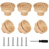 YUE QIN 6 Stück Rattan Möbelknöpfe Schrankknöpfe Boho Deko Schränke Holz Kommodenknöpfe Schubladenknöpfe Ideal für Schrank, Schubladen, Wohnzimmer, Küche