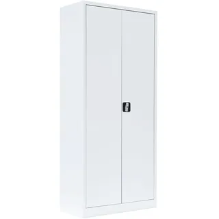 Lüllmann Weißer Flügeltürenschrank komplett montiert 180x80x38cm Metallschrank abschließbar Büroschrank 4 Fachböden 530337