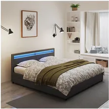 Home Deluxe - Led Bett NUBE - Schwarz, 270 x 200 cm - inkl. Matratze, Lattenrost und Schubladen I Polsterbett Design Bett inkl. Beleuchtung