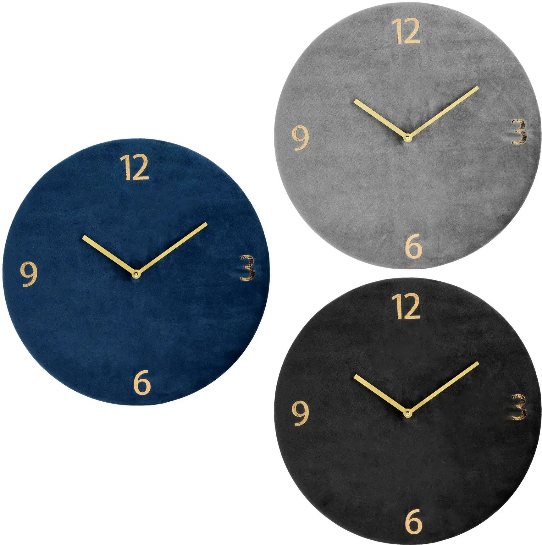 Velvet Wanduhr - Velours Samt weich m. goldenen Ziffern und Zeigern Dekouhr 37 cm