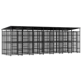 vidaXL Outdoor-Hundezwinger mit Dach 12,9 m2 Stahl Schwarz