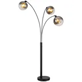 GLOBO Stehlampe 3 flammig Rauchglas Wohnzimmerlampe Standlampe schwarz, Metall, 3x E27, LxH 105 x 200 cm