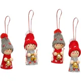 Dekohelden24 ***Weihnachtswichtel als Baumbehang im 4er Set in grau/rot mit Glöckchen