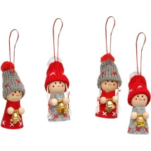 Dekohelden24 ***Weihnachtswichtel als Baumbehang im 4er Set in grau/rot mit Glöckchen