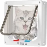 Mikrochip-katzenklappe, Braun, Katzenklappe Mit Befestigungsset Für Katzen Und Kleine Hunde, Weiß, Mittel