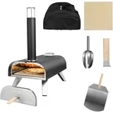 George Foreman Outdoor 30,5 cm Holzpellet tragbarer Holzbefeuerter Pizzaofen schwarz mit Paddel und Tragetasche, Grillofen & Smoker, faltbare Beine GFWPPO1BPC
