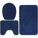 ViaGasaFamido Badezimmermatte 3-teiliges Set Badezimmerteppich-Set Steingeprägte Toilettendeckelabdeckung Badezimmer-Fußmatten Badewannenseite Saugfähige Teppiche (Navy blau)