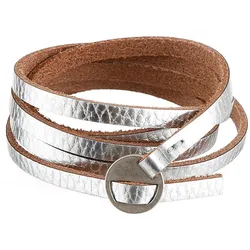Lederarmband FIRETTI "Schmuck Geschenk Wickelarmband", silber (silberfarben, metallic), Armbänder, Damen, Metall-Leder, Metall, Leder