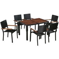 vidaXL 7-tlg. Garten-Essgruppe Poly Rattan Akazie Massivholz Schwarz