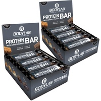 Bodylab24 Crispy Protein Bar Crispy Schokolade 24 x 65g, Protein-Riegel mit 27g Eiweiß pro Riegel, Zuckerarmer Fitness Snack, Knuspriger Eiweißriegel mit vielen Ballaststoffen