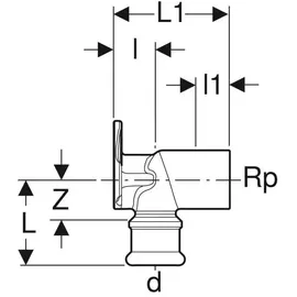 Geberit Anschlusswinkel Mapress d= 15mmxRp 1/2, Kupfer, 90Grad, Rotguss