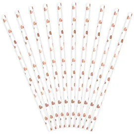 Partydeco Trinkhalme Papier 19 cm 10 St. Weiß/Roségold