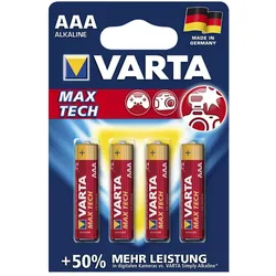 Varta Batterie Micro AAA - LONGLIFE MAX POWER - 4 Stück - Typ: LR03 - 1,5V - 50% mehr Leistung