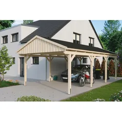 Einzelcarport SKANHOLZ "Fichtelberg", beige (natur), H: 379cm, Carports, mit schwarzen Schindeln