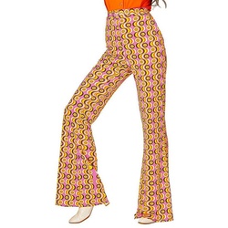 Widdmann Kostüm 70er Damenhose Swing, Für Schlager- und Mottopartys: bunte Schlaghose für Frauen im Stil d lila L-XL