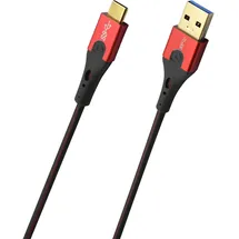 Oehlbach USB 3.2 Gen1 (USB 3.0 / USB 3.1 Gen1) USB-A 3.0/USB 3.1-C Kabel, 3.00 m, Schwarz/Rot