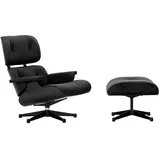 Vitra - Lounge Chair & Ottoman, schwarz, Kastanie schwarz, Leder Premium F, nero (neue Maße)