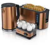 Arendo Frühstücks-Set, 4-Scheiben Langschlitztoaster, Wasserkocher 2200W, 6er Eierkocher, Kupfer