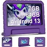 AOCWEI Kinder Tablet Android 13 7-Zoll für Kinder, 7GB RAM 64GB ROM/TF 512GB, Elterliche Kontrolle, Kinder Bildung + Spiele, Dual Kamera| WiFi6| BT5.0| Tablet mit Hüllen (lila)