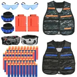 TIMESETL 2Set Taktische Weste Jacke Kit, Nerf N-Strike Elite Set, 2 Battel Weste, Nerf Zubehör Set mit 80er Darts + 2 Schnellladeclips + 2 Schutzbrillen + 2 Maske + 2 Armbänder