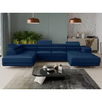 Sofnet Wohnlandschaft Caris U mit Schlaffunktion und einstellbare Kopfstützen, Ecksofa mit zwei Bettkästen, Couch, Sofa, Bettsofa (Blau (Kronos 09), Ecksofa Rechts)