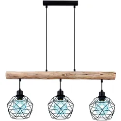 RGB LED Hängeleuchte, Holz, Gitter Design, L 76 cm