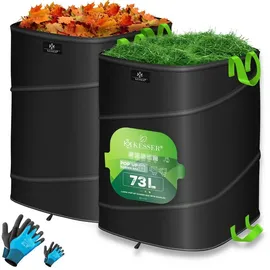 Kesser KESSER® Pop-Up-Gartensack Laubsack Gartenabfallsack inkl. Handschuhe Selbststehend mit Griffen Stabil Robust | Faltbar Laubsäcke Rasenschnitt Gartensäcke für Gartenabfälle Grünschnitt