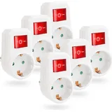 greate 6x Schaltbare Steckdose mit Schalter 1fach - Schuko Steckdosenschalter, Zwischenstecker mit Schalter, - Weiß