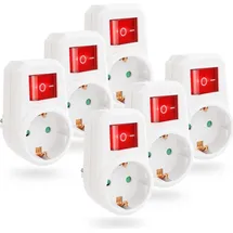 greate 6x Schaltbare Steckdose mit Schalter 1fach - Schuko Steckdosenschalter, Zwischenstecker mit Schalter, - Weiß