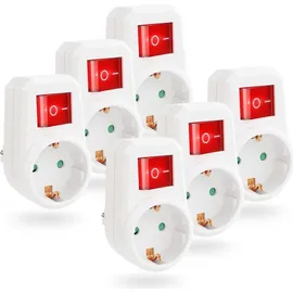 greate 6x Schaltbare Steckdose mit Schalter 1fach - Schuko Steckdosenschalter, Zwischenstecker mit Schalter, - Weiß