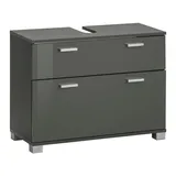 loft24 Waschbeckenunterschrank Rhonda Badschrank Badezimmerschrank MDF Hochglanz Breite 70 cm grau