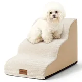 COZY KISS Hundetreppe für Kleine Hunde 40cm, Haustiertreppe für Couch aus Hochdichtem Schwamm, Hunde Treppe Hunderampe mit Waschbarem Bezug und Rutschfestem Boden, 40x57x40cm, 3 Stufen, Beige