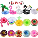 Aufblasbarer Getränkehalter, 15er-Pack Getränkeschwimmer, aufblasbare Getränkehalter, Flamingo-Untersetzer für die Poolparty, mit Luftpumpe