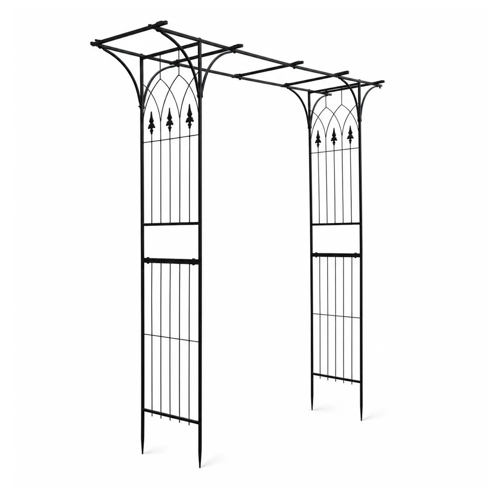 Rosenbogen aus Metall mit Rankgitter für Garten und Terrasse