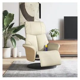 vidaXL Massagesessel mit Fußteil Kunstleder 87 x 104,5 x 87 cm Creme drehbar mit Kissen