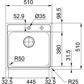Franke BELL, BCX 610-51 Drehexcenterventil, Edelstahl - Silber