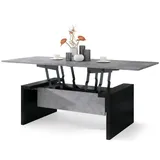 designimpex Couchtisch Space Beton - Schwarz höhenverstellbar 45 / 70 aufklappbar 110 / 170 grau|schwarz